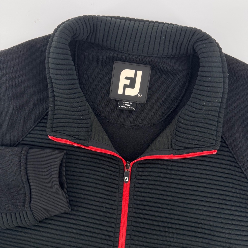 FootJoy Golf Jacket Men Large Black Ribbed Textured Full Zip Mock Neck 8960